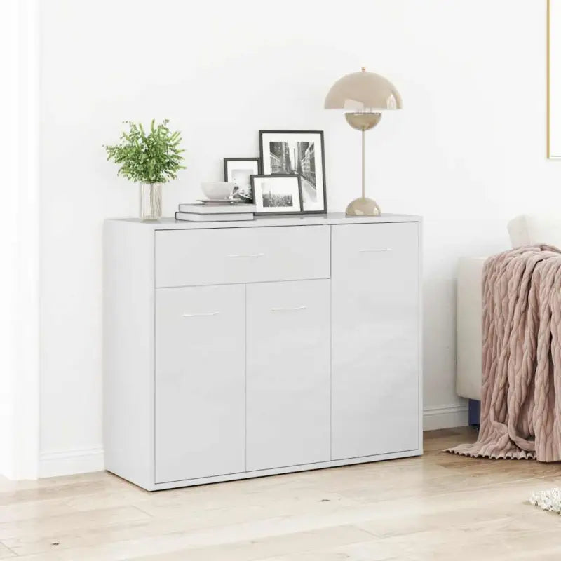 Dressoir met grote lade van bewerkt hout een minimalistisch ontwerp - Hoogglans wit / 1 - Dressoirs & buffetkasten