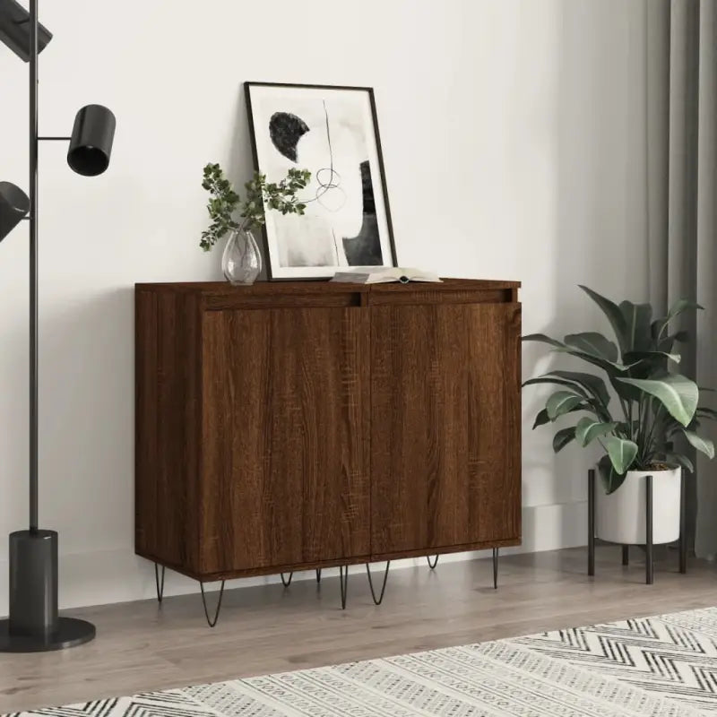 Dressoir met metalen poten en bewerkt hout voor een tijdloze uitstraling - bruin eikenkleur / 2 - Dressoirs &