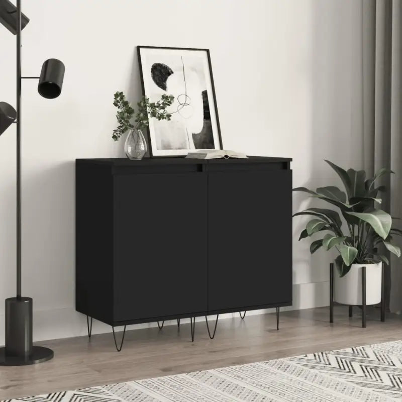 Dressoir met metalen poten en bewerkt hout voor een tijdloze uitstraling - Zwart / 2 - Dressoirs & buffetkasten