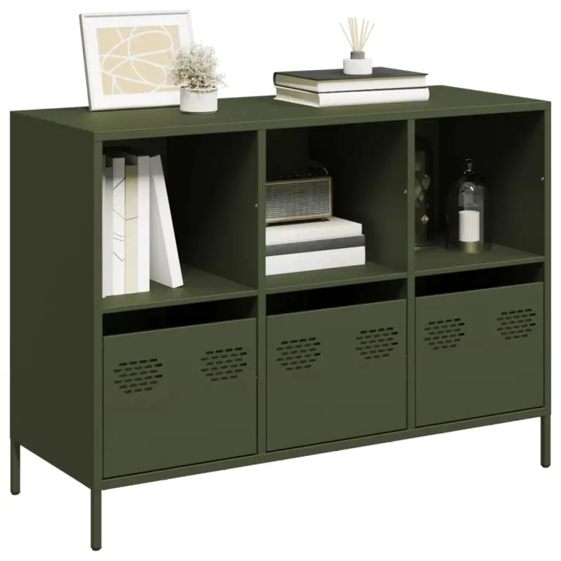 Dressoir met stevig tafelblad van koudgewalst staal - Olijfgroen / 1 / 101.5 cm - Dressoirs & buffetkasten