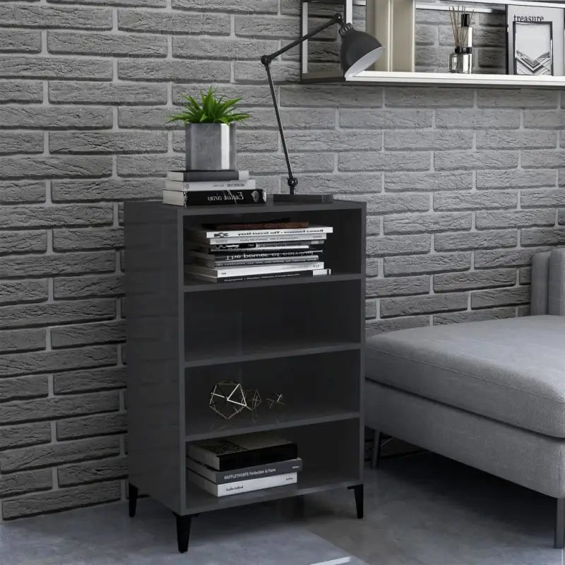 Dressoir van bewerkt hout met metalen poten voor een moderne uitstraling - Hoogglans grijs / 1 - Dressoirs &