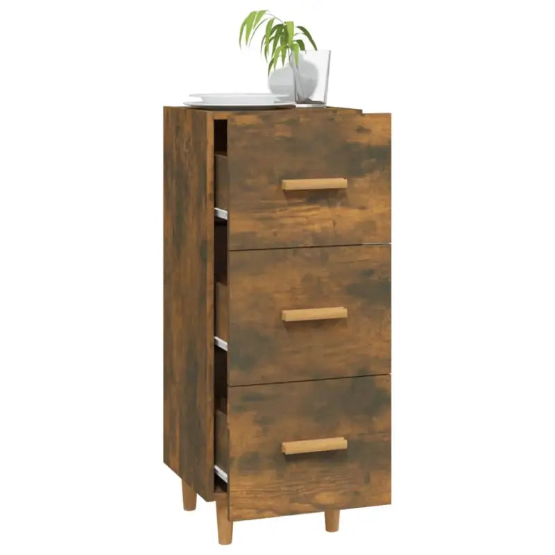 Dressoir van gerookt eiken met bewerkt hout en houten poten - Dressoirs & buffetkasten