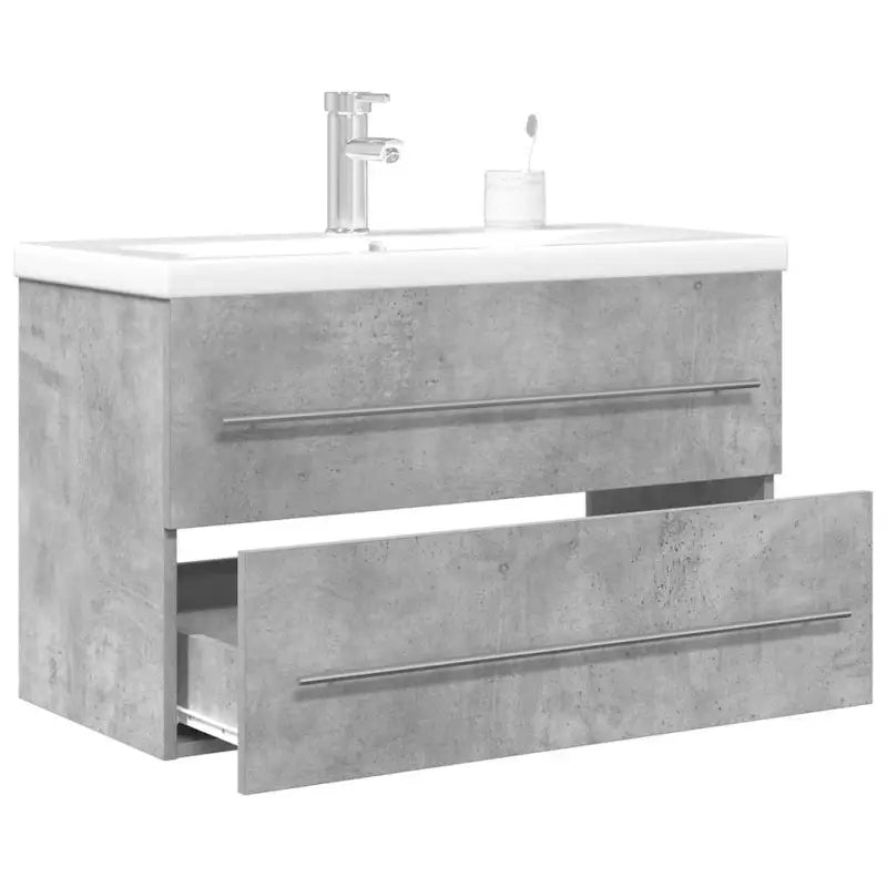 Duurzaam badkamermeubelset met bewerkt hout en ruime afmetingen - Betongrijs / 80 x 38.5 x 48 cm / met kraan