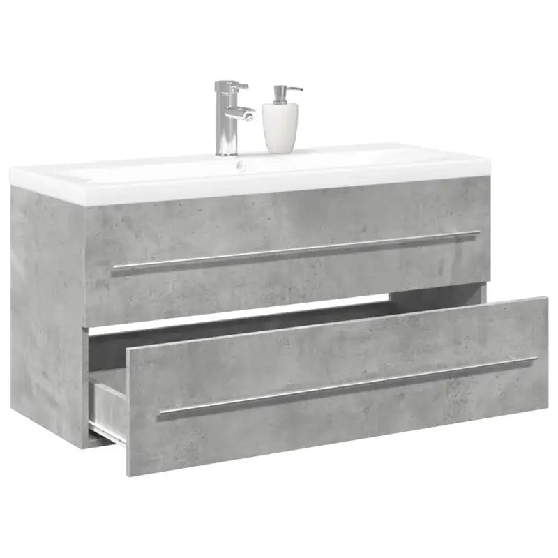 Duurzaam badkamermeubelset met bewerkt hout en ruime afmetingen - Betongrijs / 100 x 38.5 x 48 cm / zonder kraan