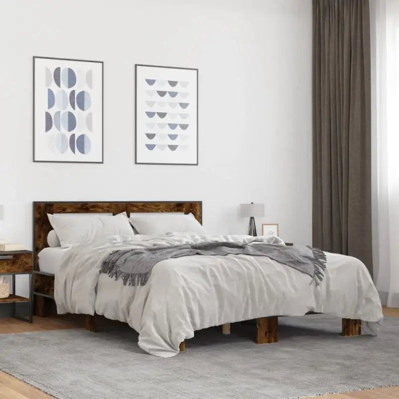Duurzaam bedframe met bewerkt hout en multiplex lattenbodem - Gerookt eiken / 140 x 200 cm - Bedden & bedframes
