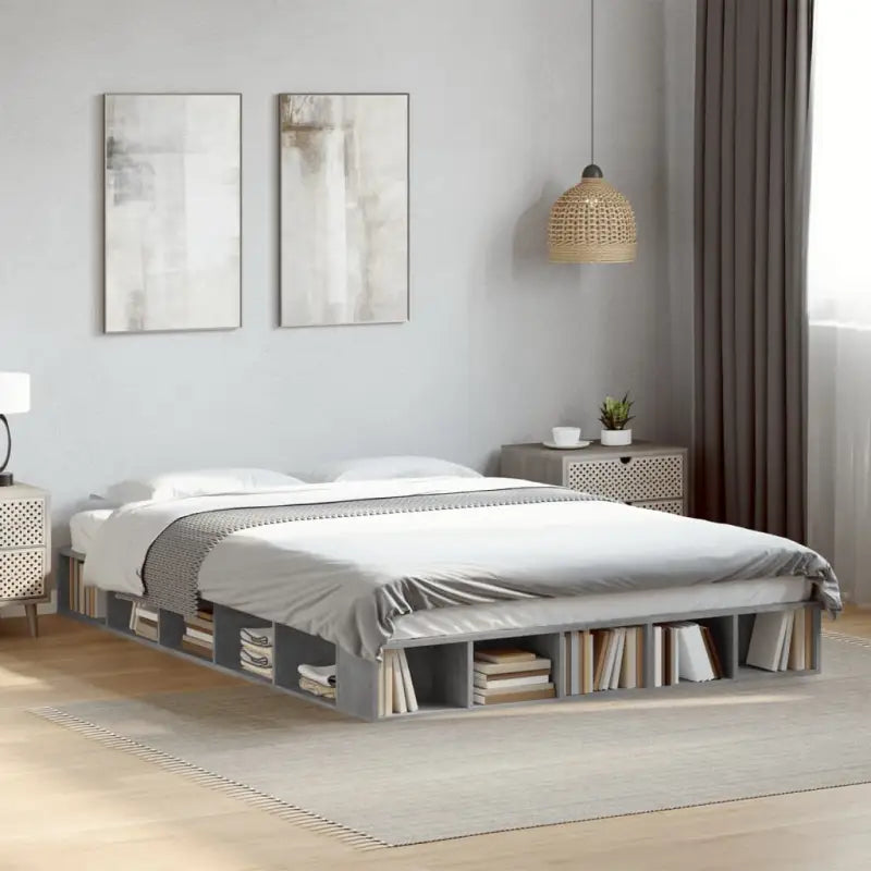 Duurzaam bedframe van bewerkt hout voor een comfortabele slaapkamer - Betongrijs / 160 x 200 cm - Bedden & bedframes