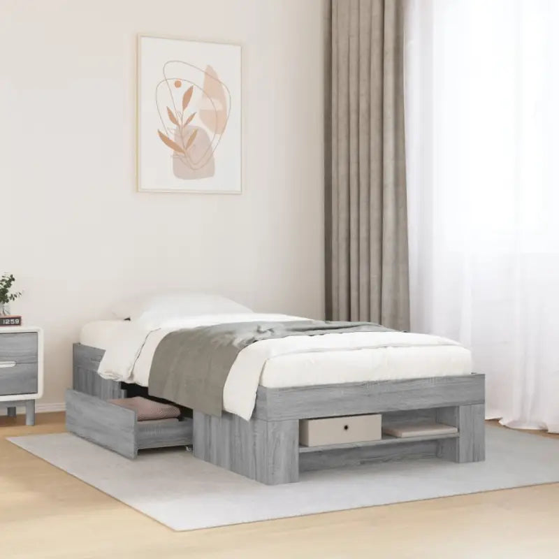 Duurzaam bedframe van bewerkt hout voor een goede nachtrust - Grijs sonoma / 75 x 190 cm - Bedden & bedframes