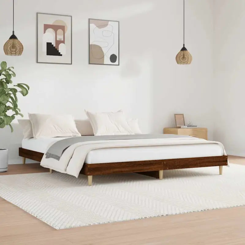 Duurzaam bewerkt hout bedframe met multiplex lattenbodem voor rust - bruin eikenkleur / 120 x 200 cm - Bedden &