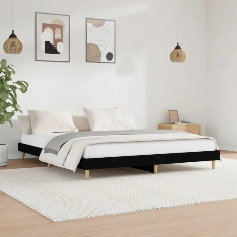 Duurzaam bewerkt hout bedframe met multiplex lattenbodem voor rust - Zwart / 180 x 200 cm - Bedden & bedframes