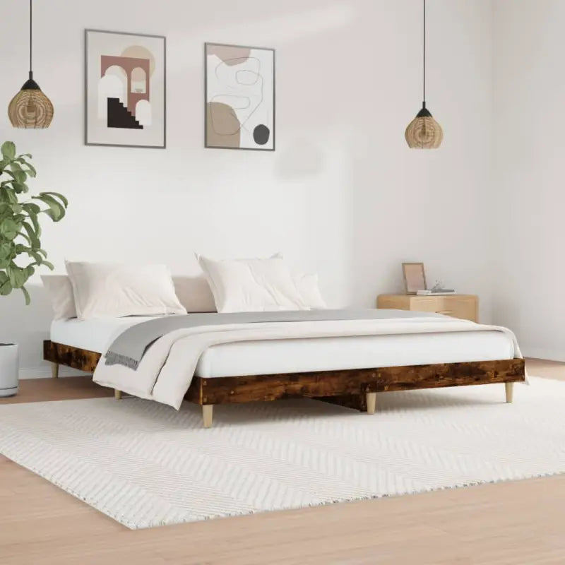 Duurzaam bewerkt hout bedframe met multiplex lattenbodem voor rust - Gerookt eiken / 140 x 200 cm - Bedden & bedframes