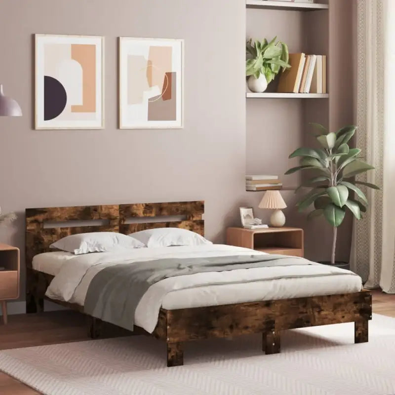 Duurzaam houten bedframe voor een goede nachtrust - Gerookt eiken / 135 x 190 cm - Bedden & bedframes