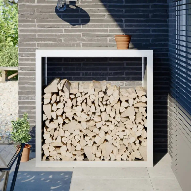 Duurzaam Stalen Brandhoutrek voor Nette Opslag - Staal/Wit / 100 x 40 x 100 cm - Brandhoutrekken