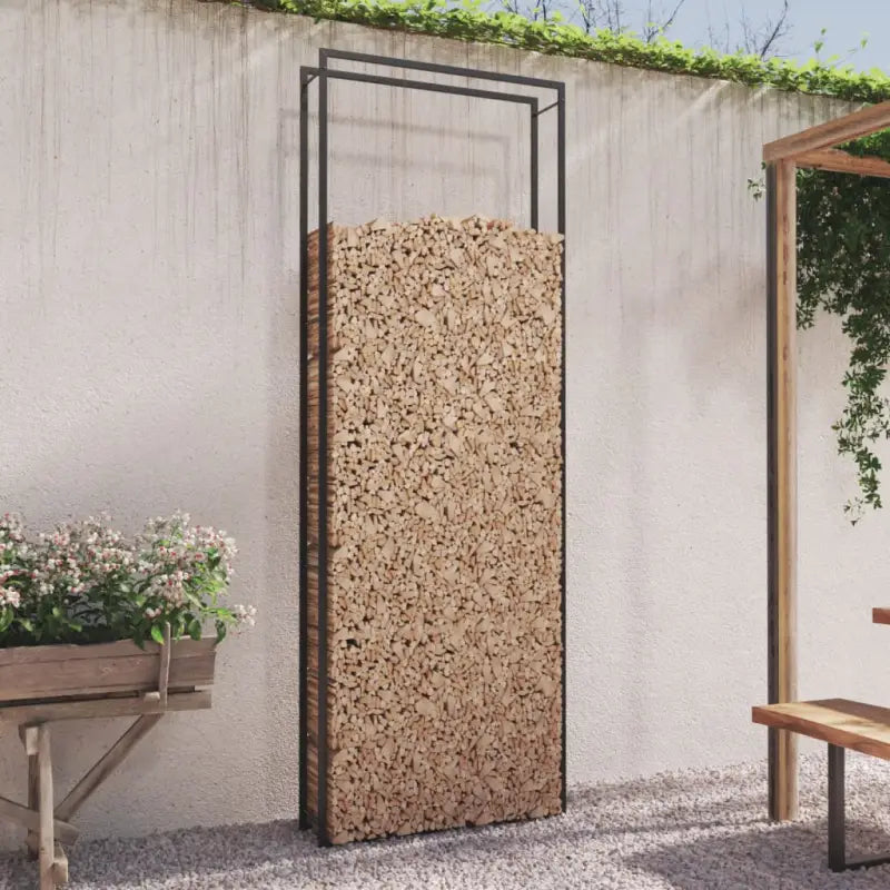 Duurzaam zwart staal brandhoutrek voor nette opslag - Zwart / 110 x 28 x 312 cm - Brandhoutrekken