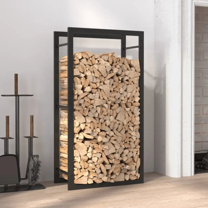 Duurzaam zwart staal brandhoutrek voor nette opslag - Zwart / 50 x 28 x 94 cm - Brandhoutrekken