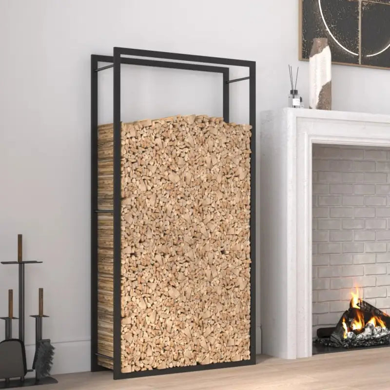Duurzaam zwart staal brandhoutrek voor nette opslag - Zwart / 80 x 28 x 154 cm - Brandhoutrekken