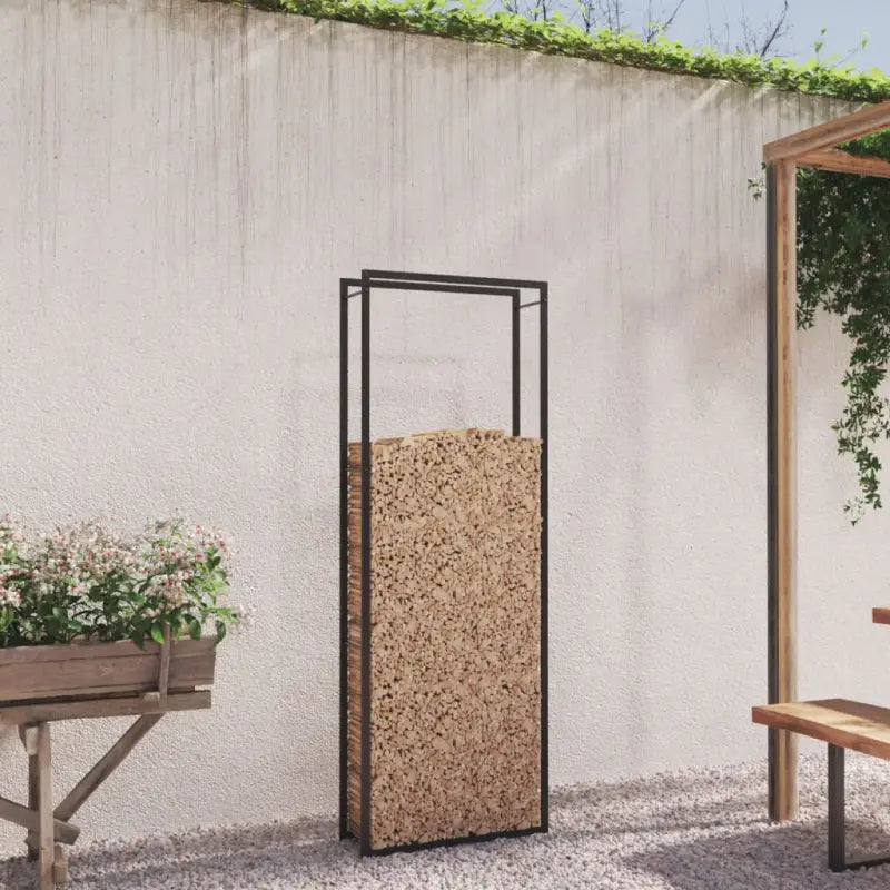 Duurzaam zwart staal brandhoutrek voor nette opslag - Zwart / 80 x 28 x 222 cm - Brandhoutrekken