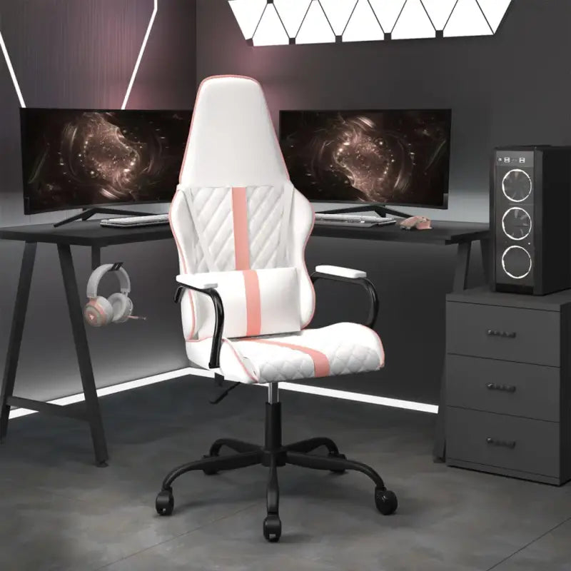 Duurzame en vlekbestendige Gamingstoel voor een comfortabel spelervaring - Wit en roze / 1 - Gamingstoelen