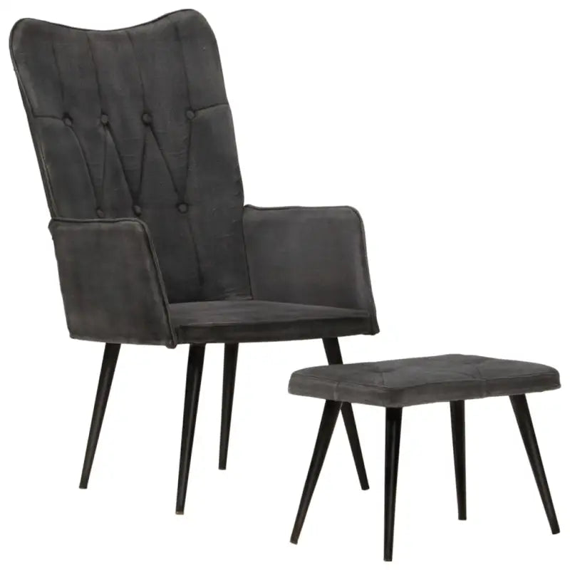 Echt leer fauteuil met voetenbank voor ontspanning in woonkamer of slaapkamer - Zwart / 1 / Canvas - Fauteuils &