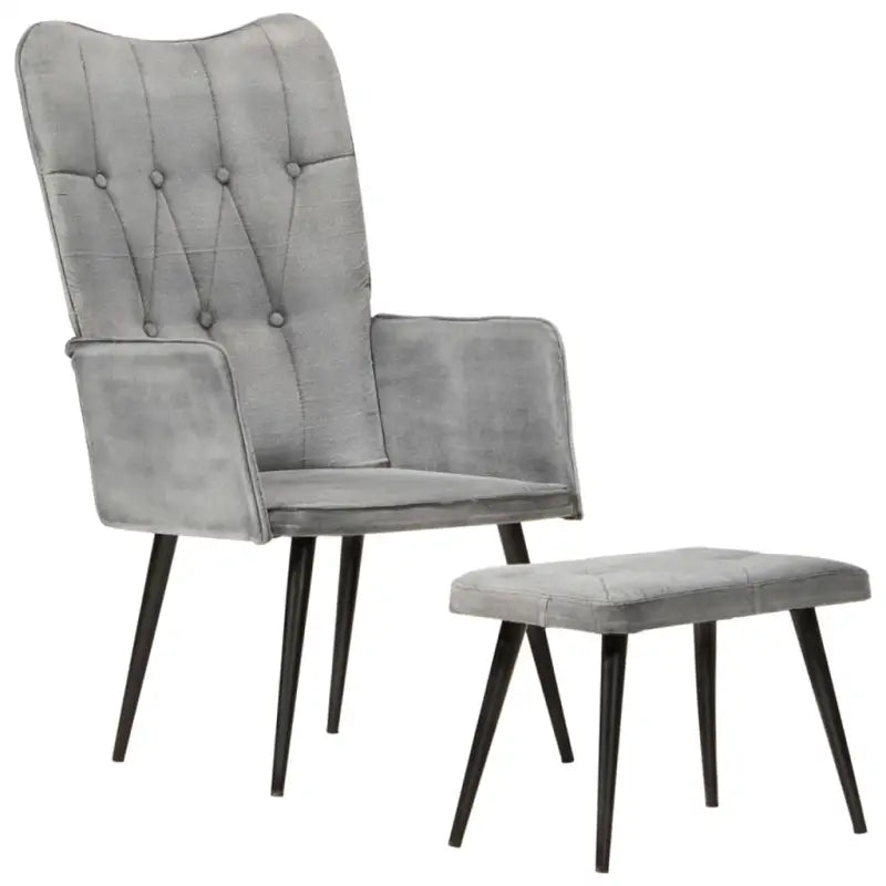Echt leer fauteuil met voetenbank voor ontspanning in woonkamer of slaapkamer - Grijs / 1 / Canvas - Fauteuils &