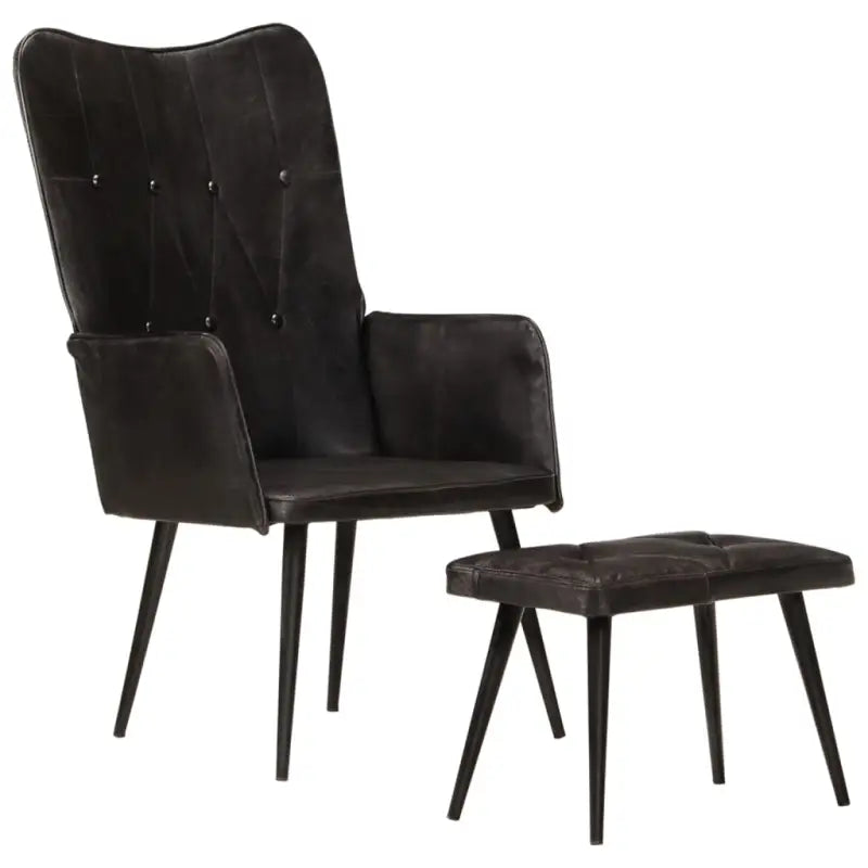 Echt leer fauteuil met voetenbank voor ontspanning in woonkamer of slaapkamer - Zwart / 1 / Echt leer - Fauteuils &