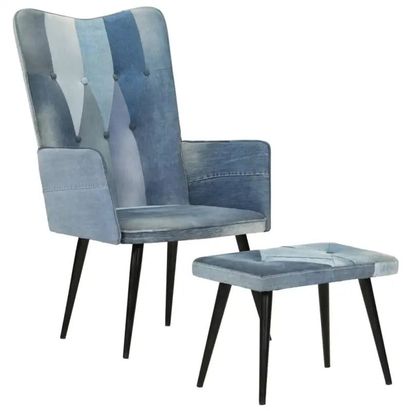 Echt leer fauteuil met voetenbank voor ontspanning in woonkamer of slaapkamer - Blauw / 1 / Canvas - Fauteuils &