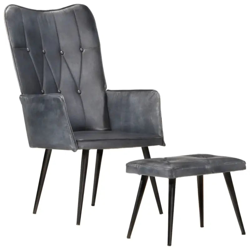 Echt leer fauteuil met voetenbank voor ontspanning in woonkamer of slaapkamer - Grijs / 1 / Echt leer - Fauteuils &