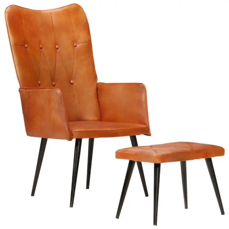 Echt leer fauteuil met voetenbank voor ontspanning in woonkamer of slaapkamer - Bruin / 1 / Echt leer - Fauteuils &