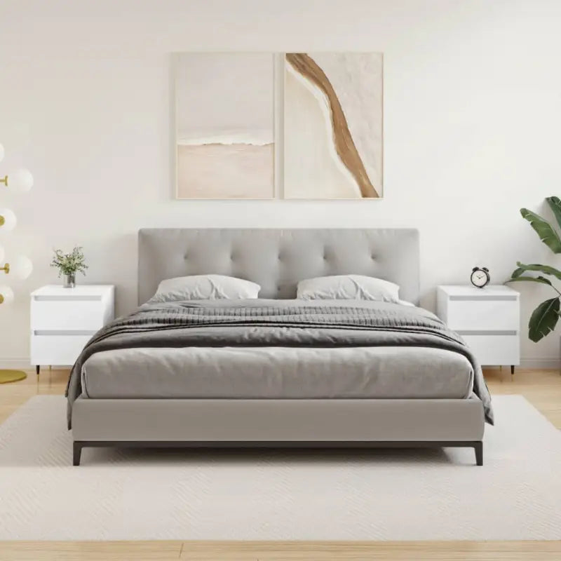 Eenvoudig nachtkastje van bewerkt hout met tijdloos ontwerp - Hoogglans wit / 2 - Nachtkastjes