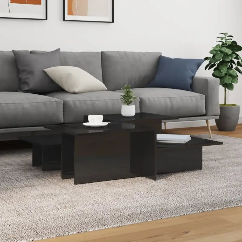 Eenvoudig schoon te maken salontafel met bewerkt hout - Hoogglans zwart / 2 - Salontafels