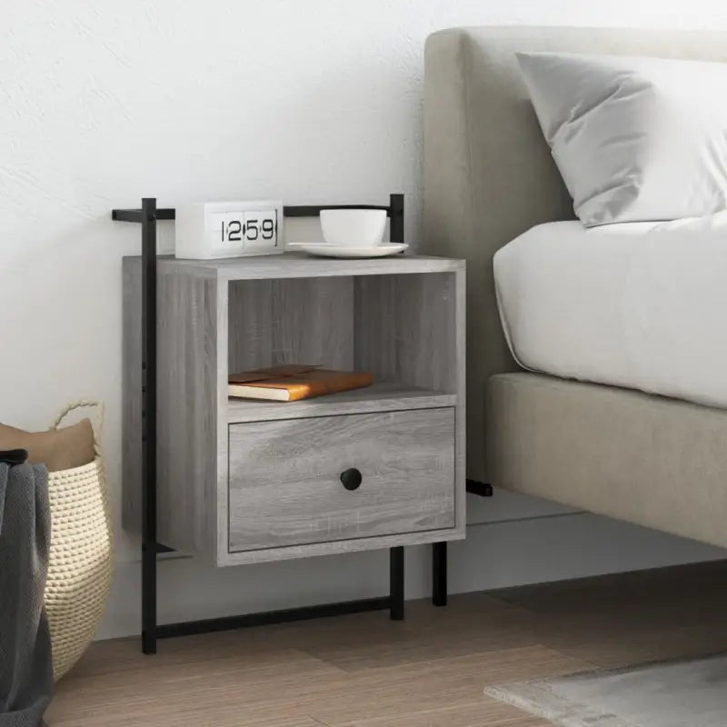 Eenvoudig schoon wandnachtkastje van gerookt eiken voor je slaapkamer - Grijs sonoma / 1 - Nachtkastjes