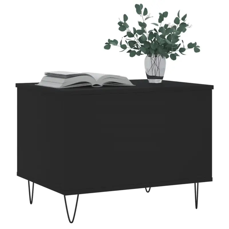 Eenvoudige salontafel met bewerkt hout en metalen poten - Salontafels