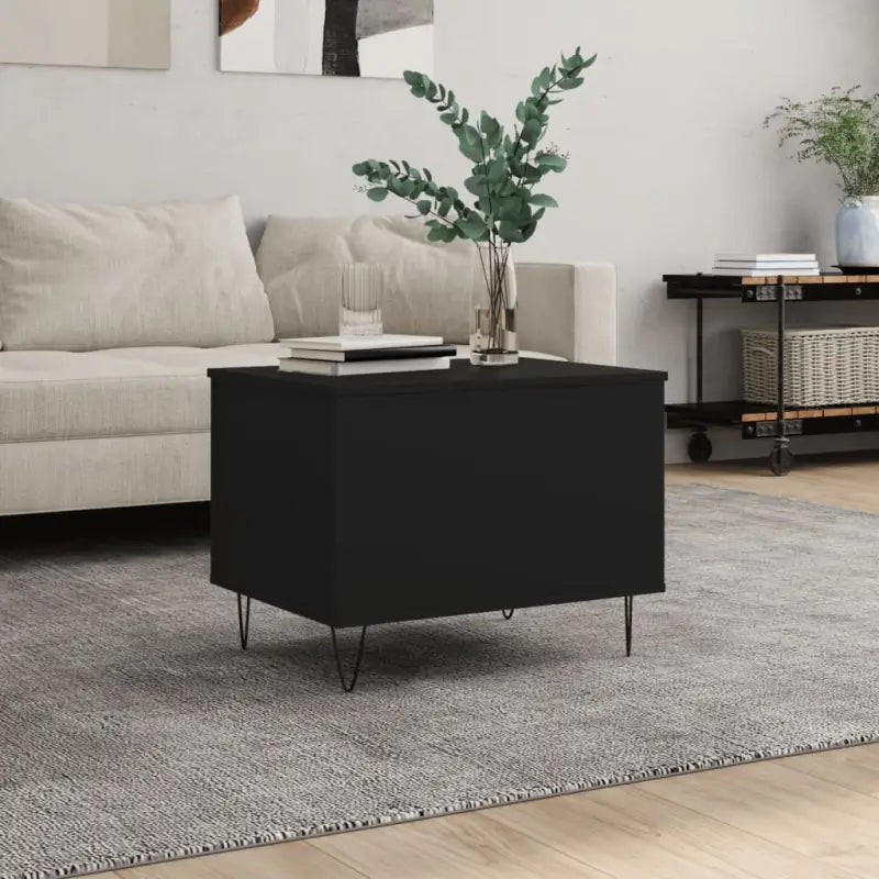 Eenvoudige salontafel met bewerkt hout en metalen poten - Zwart / 1 - Salontafels