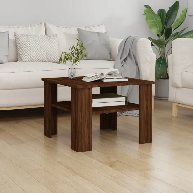 Eenvoudige salontafel van bewerkt hout voor een tijdloze uitstraling - bruin eikenkleur / 1 - Salontafels