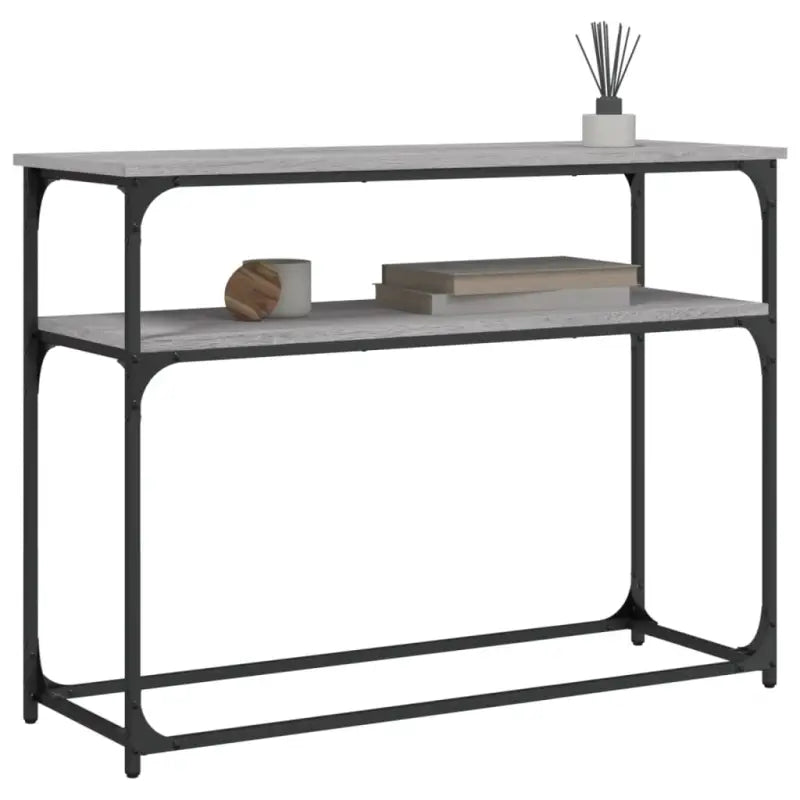 Eenvoudige wandtafel met bewerkt hout en metalen frame - Bijzettafels