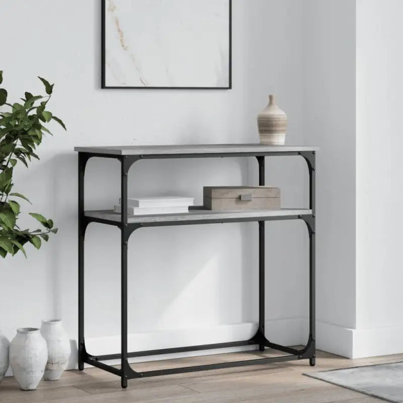 Eenvoudige wandtafel met bewerkt hout en metalen frame - Grijs sonoma / 1 / 75 cm - Bijzettafels