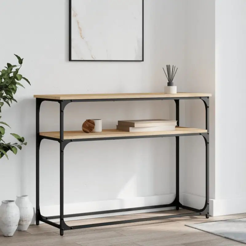 Eenvoudige wandtafel met bewerkt hout en metalen frame - Sonoma eiken / 1 / 100 cm - Bijzettafels
