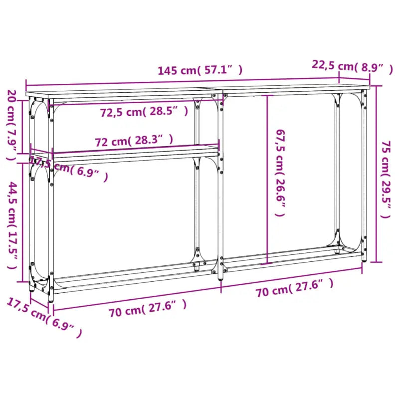 Eenzijdige wandtafel met bewerkt hout en metalen frame - Bijzettafels