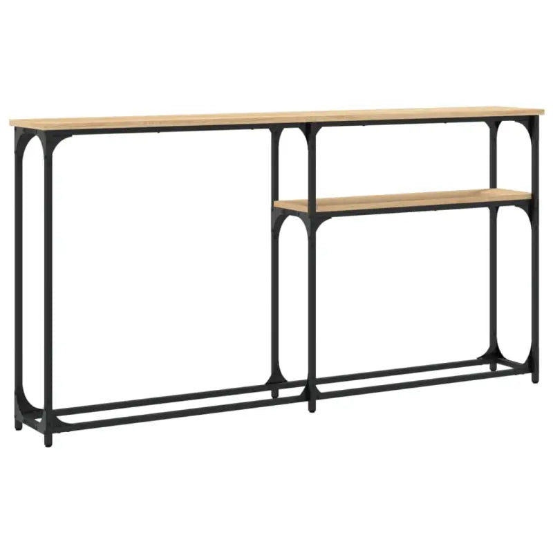 Eenzijdige wandtafel met bewerkt hout en metalen frame - Bijzettafels