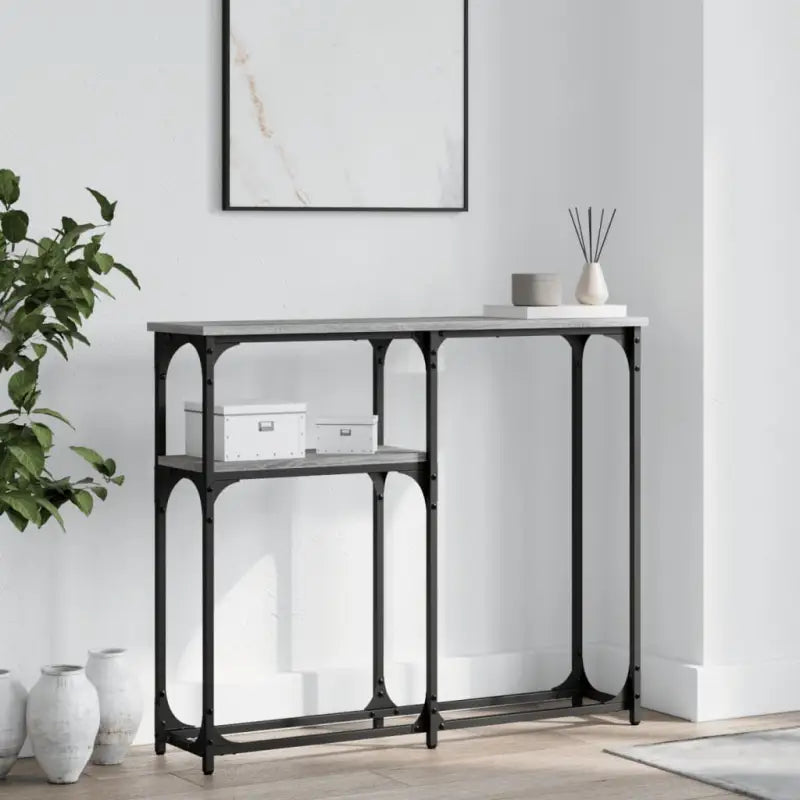 Eenzijdige wandtafel met bewerkt hout en metalen frame - Grijs sonoma / 1 / 90 cm - Bijzettafels
