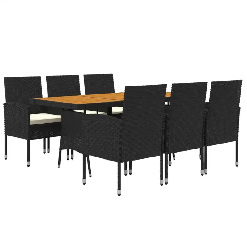 Eet- en lounge tuinset met massief acaciahout en waterdicht PE-rattan - Zwart en crème - Tuinsets