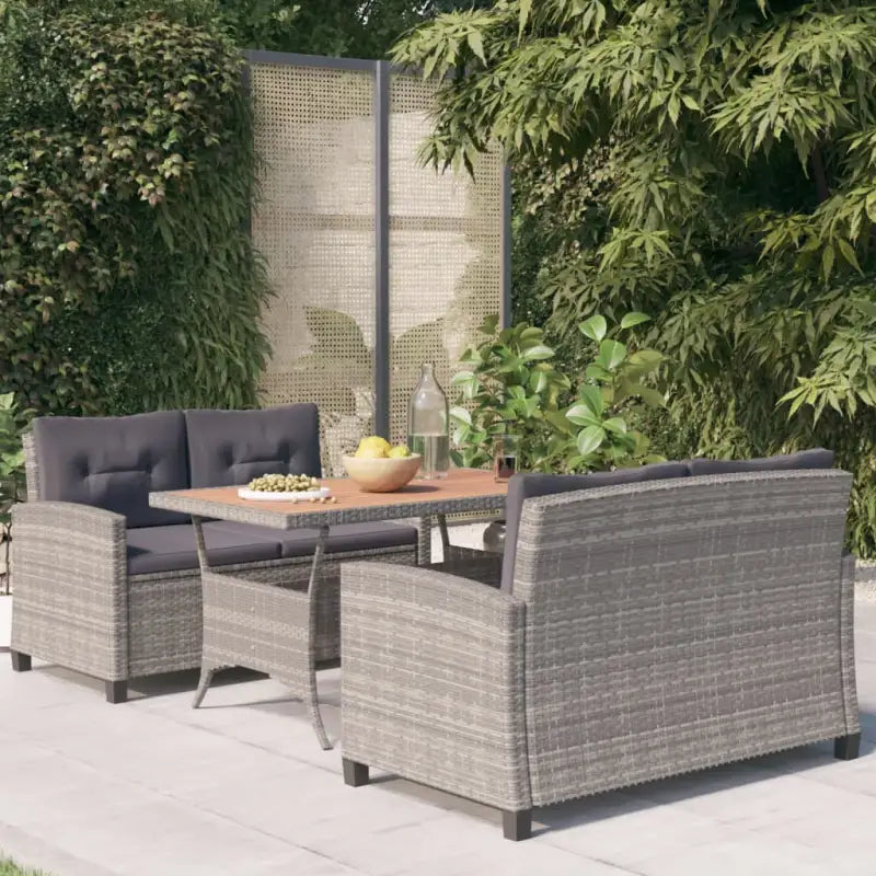 Eethoek van poly rattan en massief acaciahout met moderne charme - Grijs / Massief acaciahout - Tuinsets
