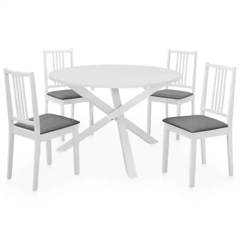 Eetkamer set met massief rubberwood inclusief levering bevat - Wit / 5 - Eetkamersets