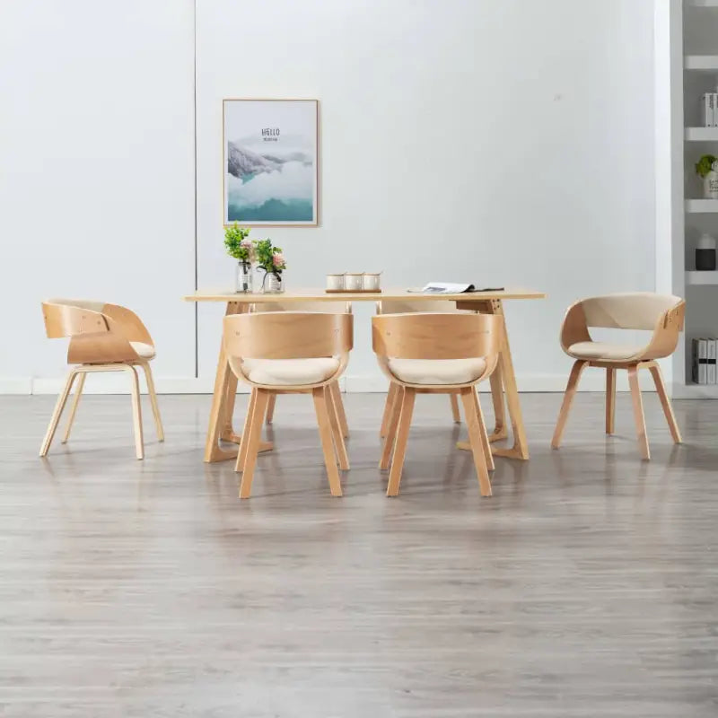 Eetkamerstoel met houten frame en levering bevat comfort en stijl - Crème en lichtbruin / 6 - Eetkamerstoelen