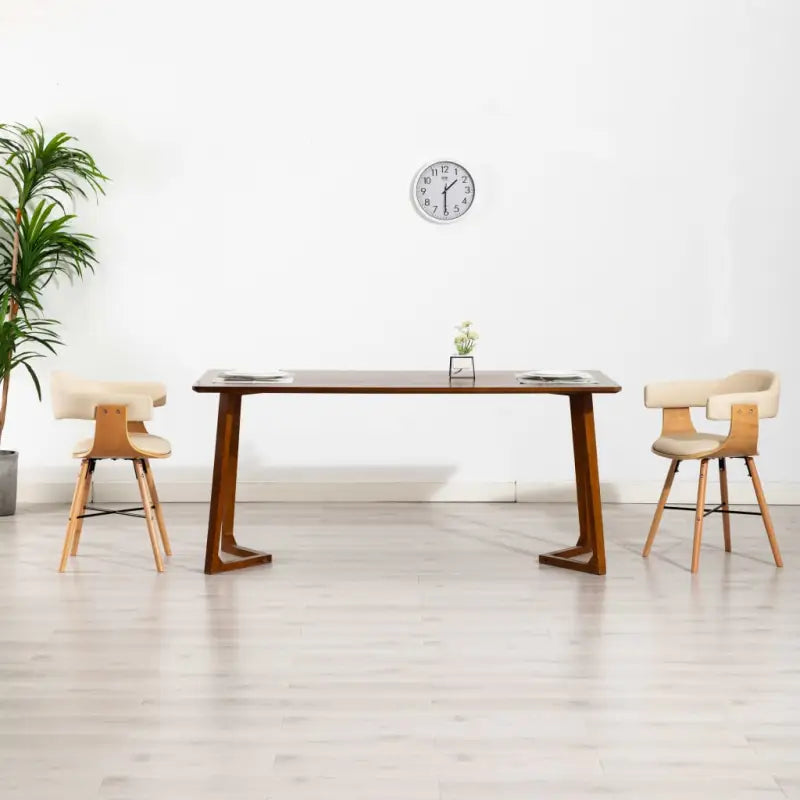 Eetkamerstoelen met beuken poten en hoogte armleuning voor comfort - Crème en lichtbruin / 2 - Eetkamerstoelen