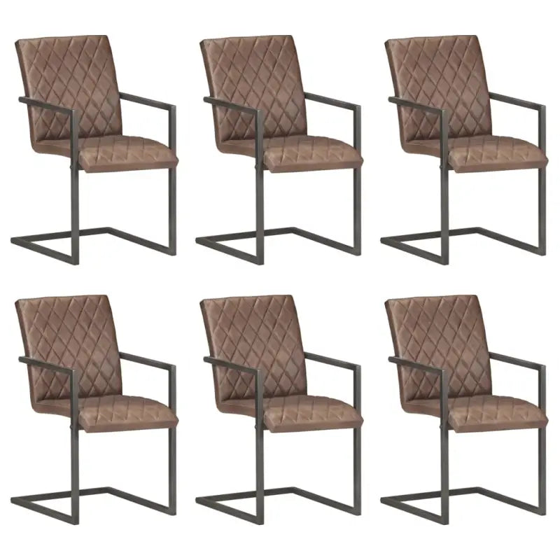 Eetkamerstoelen met echt leren zitting en stalen frame inclusief levering - Donkerbruin / 6 / Patroon 2