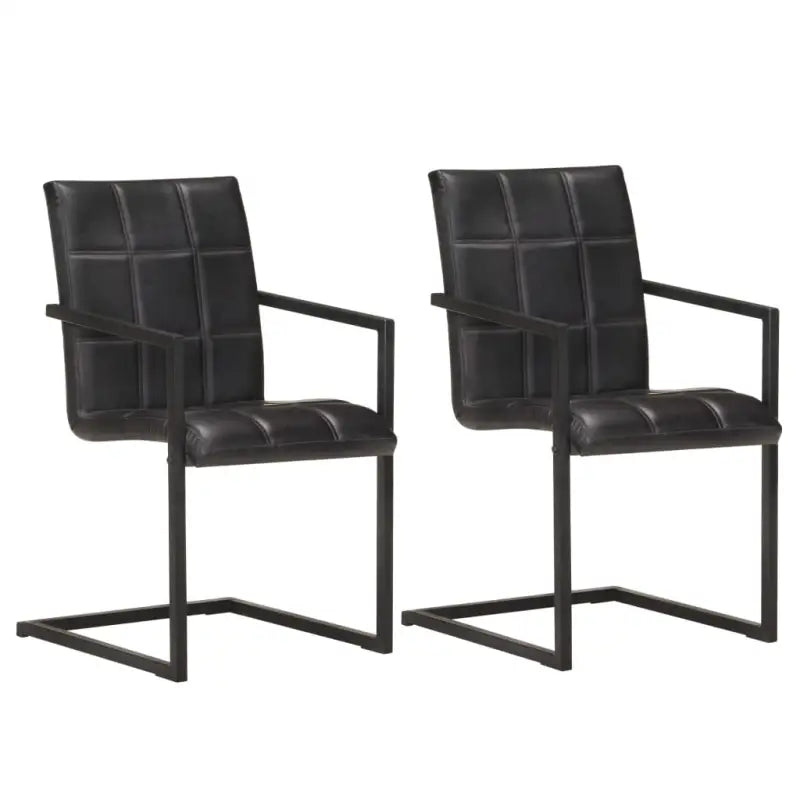 Eetkamerstoelen met echt leren zitting en stalen frame inclusief levering - Zwart / 2 / Patroon 4 - Eetkamerstoelen