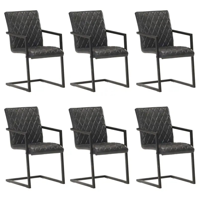 Eetkamerstoelen met echt leren zitting en stalen frame inclusief levering - Zwart / 6 / Patroon 2 - Eetkamerstoelen