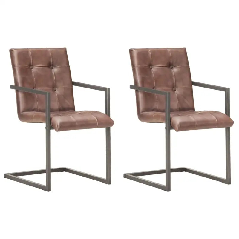 Eetkamerstoelen met echt leren zitting en stalen frame inclusief levering - Donkerbruin / 2 / Patroon 3
