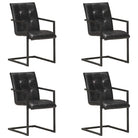 Eetkamerstoelen met echt leren zitting en stalen frame inclusief levering - Zwart / 4 / Patroon 3 - Eetkamerstoelen