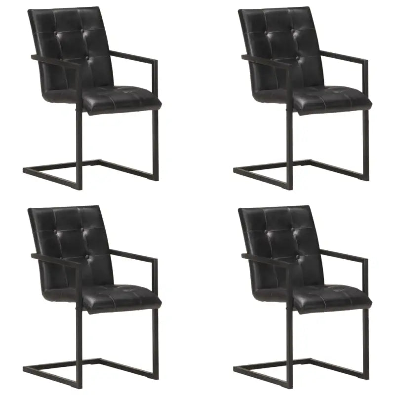 Eetkamerstoelen met echt leren zitting en stalen frame inclusief levering - Zwart / 4 / Patroon 3 - Eetkamerstoelen